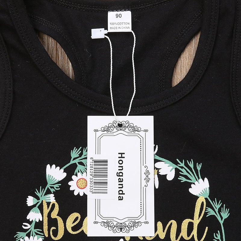 Honganda Fashion 2Pcs Toddler Kids Baby Girl Sunflower Outfits Sleeveless Tank Top+Denim Shorts Summer Clothes (Black, 3-4T) - Image 5